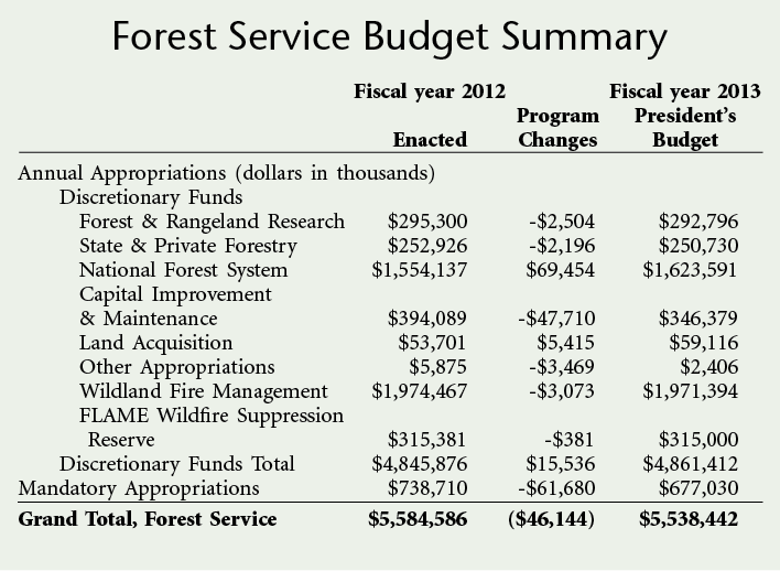 Forest Service 2013 budget request stable