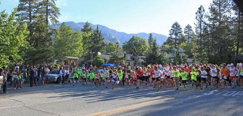 The horn sounds as the 5K runners and walkers start their trek around the course on Saturday morning during Idyllwild’s 5K and 10K Run and Fitness Walk.