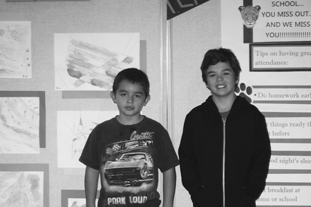 Idyllwild Middle School teacher Christy Tilley chose sixth-graders Cristian Ramirez Rivas (left) and Chayton Kenyon (right) students of the week for being excellent citizens and for having an “awesome sense of humor” and adding a “positive vibe” to the classroom. Photo by Jay Pentrack