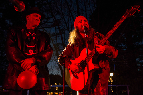 Casey Abrams performs at the 53rd-annual Tree Lighting Ceremony on Nov. 30. Abrams inhaled a balloon full of helium and entertained the crowd with “Don’t be Late for Christmas” by Alvin and the Chipmunks. Photo by John Pacheco