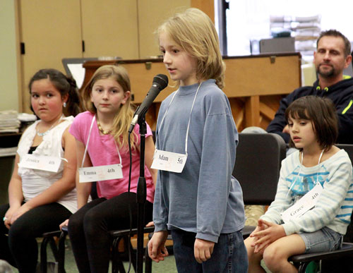 Fifth-grader Adam Smith was one of nine elementary students competing in the annual Spelling Bee Thursday at Idyllwild School. Winners on back page.       Photo by Jenny Kirchner