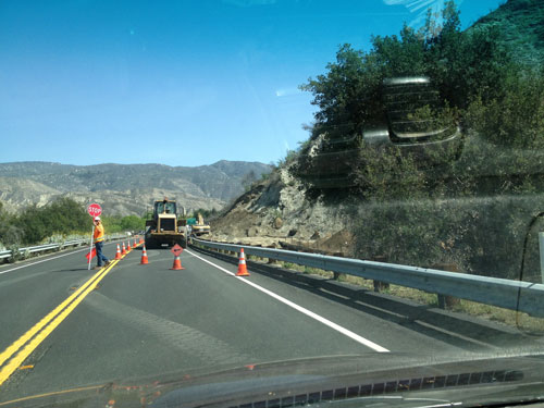 On Saturday, Skanska, of Los Angeles, a Caltrans contractor, was working on repairing Highway 74 just east of the Cranston Ranger Station. The work also includes stabilization of the slope along the highway.                 Photo by J.P. Crumrine