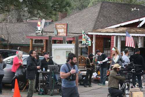 “Radio Mistletoe” was filmed in downtown Idyllwild last week. The crew is from Los Angeles and plans to release the film during the 2014 holiday season. Riverside County waived fees and offered transient occupancy tax refunds for crews filming in the county; many filmmakers are taking advantage of the new policy.                                                            Photo by Jay Pentrack 