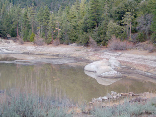 Despite nearly 5 inches of rain last week, Idyllwild Water District’s storage at Foster Lake remains nil. Said General Manager Tom Lynch, “The water wasn’t more than 6 inches to a foot deep, so the lake will probably be dry by the end of the week. Strawberry Creek is dry at our diversion level, so no water is running over to the lake.”Photo by Tom Lynch