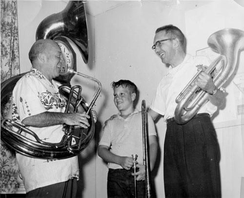 From left, Cecil Tozier, Jimmy McCaghgren and Idyllwild School Principal Lee Lybarger in 1961 when the school band was started.File photo