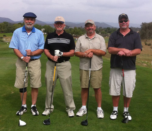 The Palms to Pines Golf Association held a four-man scramble tournament in April. The winning team members (from left) are Jerry Daquila, Robert Priefer, Jim Crandall and Dan Slattery.  