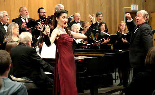 Dimyana Pelev (center) performed with the Idyllwild Master Chorale Saturday at Idyllwild Arts. The performance showcased music from “Les Miserables” and other opera choruses. Photo by Jenny Kirchner