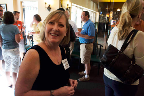Publisher Becky Clark is all smiles at the Palms to Pines Magazine reception celebrating the new magazine at Johnny Costa’s Ristorante in Palm Springs on April 9. More than 40 business owners attended the celebration.      Photo by John Pacheco