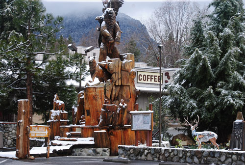 Last Wednesday, Idyllwild residents awoke to a light blanket of snow. A few inches of white precipitation covered the multitude of local wildlife art stationed in the center of town. Through April 3, Idyllwild has received a total of 12.5 inches of rain, only 55 percent of the long-term average through March. Photo by J.P. Crumrine