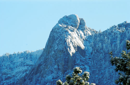 Snow dusted Tahquitz Rock on Wednesday. Photo by J.P. Crumrine