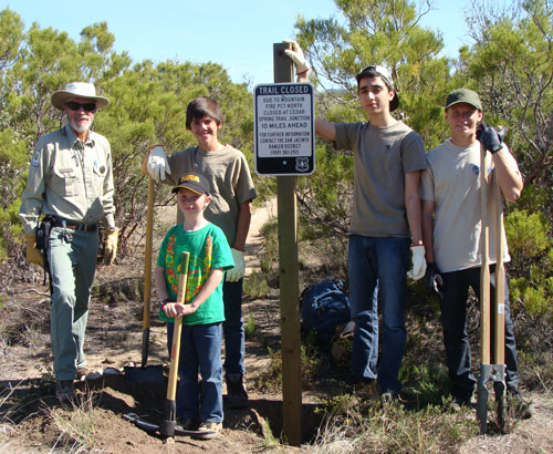 Hemet’s Boy Scout Troop 6006 and Adventure Crew Scout Troop 6006 helped the Forest Service Volunteers Association reconstruct parts of the Pacific Crest Trail the week before last.            Photo courtesy Helene Lohr 