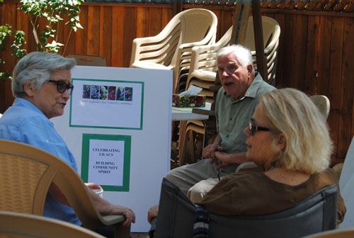 Members of the Lilac Festival Committee discuss plans for the first festival in May 2015. The session was at Gary Parton’s Alpenglow Gardens, among the attendees were Toni Berthelotte (left), Parton and Dianne Johnson. Photo by J.P. Crumrine 