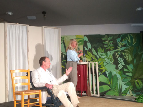 At left, Christopher Morse as Lawrence Shannon, and Debbie Overman, as hotel manager Maxine Faulk, were among the stars of the Stratford Players’ production of Tennessee Williams’ “Night of the Iguana” last weekend. Photo by Marshall Smith