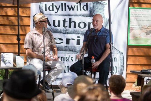 Edwardo Santiago interviews Bernard Cooper about his book “Guess Again” at the Idyllwild Author Series event at Cafe Aroma last Sunday. Photo by John Pacheco