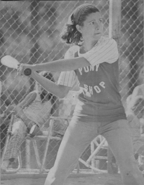 Doris Lombard was a study in concentration at bat during a softball game with the Pipe Wenches in July 1975. The Pony Shop won 10-3. File photo