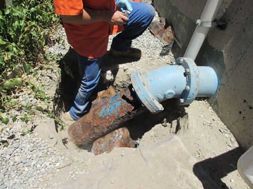 The hole in this portion of the Idyllwild Water District’s sewer pipe demonstrates the need for major repair work and pipeline replacement. Photo courtesy of Tom Lynch, Idyllwild Water District