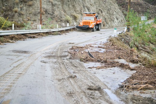 Sunday’s wet storm brought mud and debris flooding onto Highway 74 near mile marker 49, completely shutting down the road in both directions for most of the afternoon. Caltrans and the California Highway Patrol were on scene to clean up and direct people to the quickest detour. Photo by Jenny Kirchner