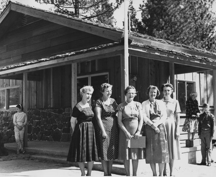 The new Idyllwild Post Office opened its doors in March 1961 (where Nature’s Wisdom closed about two weeks ago). In this early 1960s photo, Postmaster Rita Patton (center) poses with four other women, but only two names given, that of Clerk Lola Baker (wife of Sheriff’s Deputy Brady Barker) and Clerk Ruth Evans (wife of U.S. Forest Service Fire Chief Howard Evans.)               File photo
