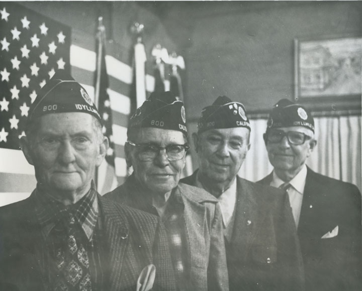 World War I veterans honored at an American Legion Post 800 dinner in March 1974 were (from left) O.L. McPherson, W.F. Keith, Dwight Metcalfe and George Fales. File photo