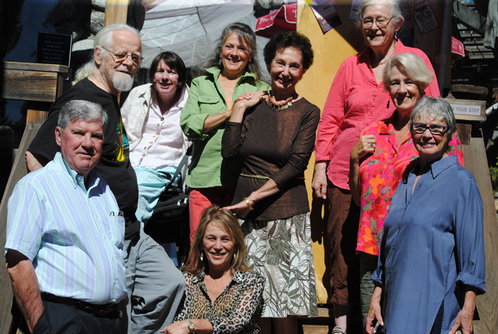 The Idyllwild Francophonie, busy speaking French, also celebrated its ninth anniversary Thursday, Oct. 9.  Members of the group are (clockwise from top right) Francoise Frigola, Claudine Laforce, Michele Marsh, Summer Brown, Hervé Le Mansec, Hubert Halkin, Karen Fina, Thérèse Duchesne and Colette Simon. Photo by  J.P. Crumrine 