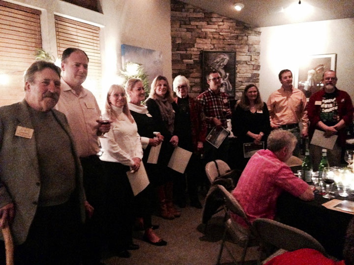 The Art Alliance of Idyllwild hosted a Patron’s Appreciation Dinner at the Caine Learning Center Saturday night and introduced the new board. From left, past-President Gary Kuscher, President Marc Kassoug, Lesly Martin, Patti Cooper, Kirsten Ingbretsen, Reba Coulter, Nathan Depetris, Elizabeth Miller, Mark Crouder and Bryan Tallent.  Photo by becky Clark  
