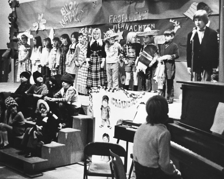 Idyllwild School carried a packed auditorium of parents and friends on a musical tour of Christmas ’Round the World in December 1972. Each class presented a different theme and every child made an onstage appearance.          File Photo/Norwood Hazard 