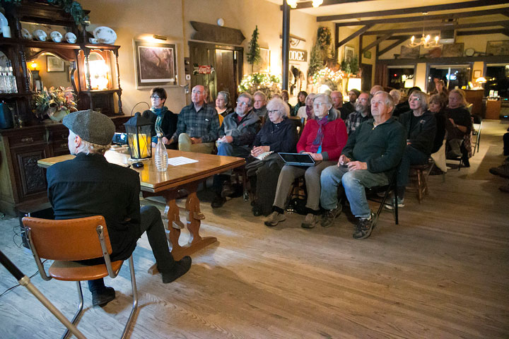 The Idyllwild Speaker Series held its first session of the new year Jan. 15 at Silver Pines Lodge. Author Rick Barker showed a presentation from an evolutionary perspective, asking if war is inevitable. Photo by Jenny Kirchner 