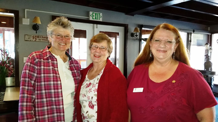 At the Jan. 7 Soroptimist International of Idyllwild meeting, two new members, (from left) Carol Martin and Diana Kurr, were inducted. At right is Vice President Suzi Schumacher. Photo by Mary Morse
