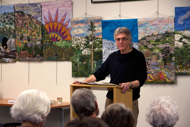 Ken Luber reads selected poems from his new book “Everybody’s Shadow” to a large turnout at the Idyllwild Library on Friday, Feb. 27. Photo by John Drake