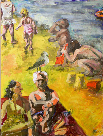 “At the Beach,” Maisie Luo’s 64-by-82-inch acrylic on canvas painting won the Gold Medal in the national Scholastic Art and Writing Awards competition. Maisie had originally painted dancers moving though space but was unhappy with it. She painted white over the original and created the new award-winning painting. Photo courtesy Maisie Luo 