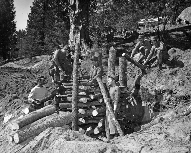 U.S. Marines building a bridge at Lake Fulmor in1951 as part of their winter training. File photo