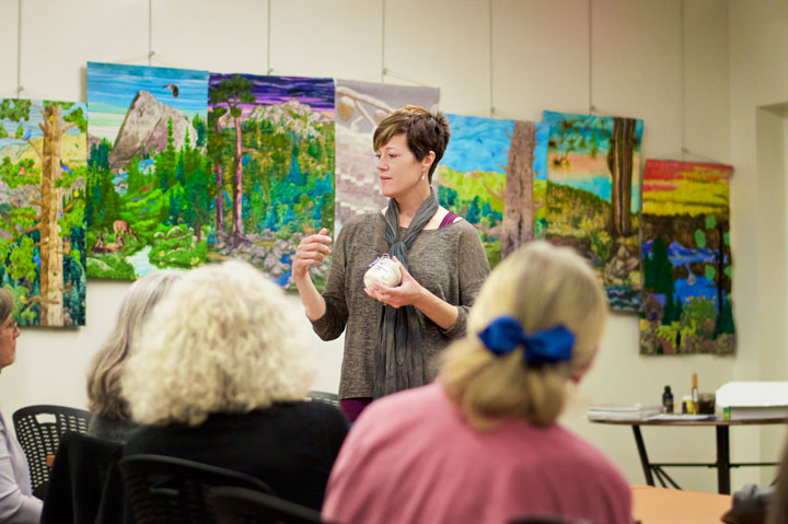 On Tuesday, May 26, Linda Rowell talks at the Idyllwild Library about receiving healing and wellbeing from essential oils as well as many products she has made. Photo by Gallagher Goodland 