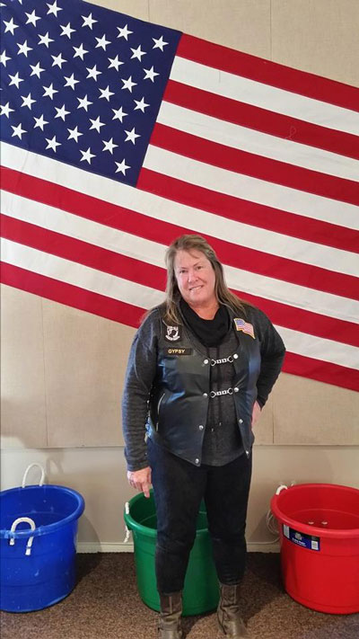 The Gals Women’s Group of Garner Valley held a pizza and beer party recently to honor our veterans. They raised nearly  $3,600 for the Support The Enlisted Project, a Southern California nonprofit that aids veterans and enlisted families. Dana Conklin (above) was one of several members of The Gals.  Photo courtesy Pam Potter