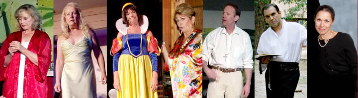Recent local acting winners in the Inland Theatre League. From left, Kathleen Walker, Debbie Overman, Jeri Greene, Barbara Rayliss, Christopher Morse, John Wesley Leon and Gina Kraut. Photo of Rayliss by Marshall Smith for the Idyllwild Town Crier/Leon by Frazier Drake/Remainder by Marsha Kennedy 