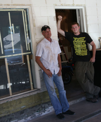 Max Lightbender and David Colvera at their work-in-progress gallery, hoping for a July opening. Photo by Marshall Smith 