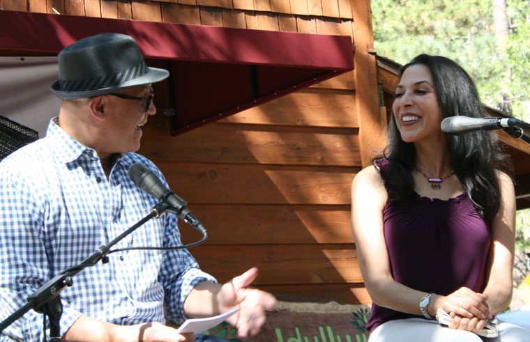 Toni Ann Johnson, award-winning screenwriter and author, talks with Eduardo Santiago on Sunday, June 7 at his Idyllwild Authors Series. Photo by Marshall Smith