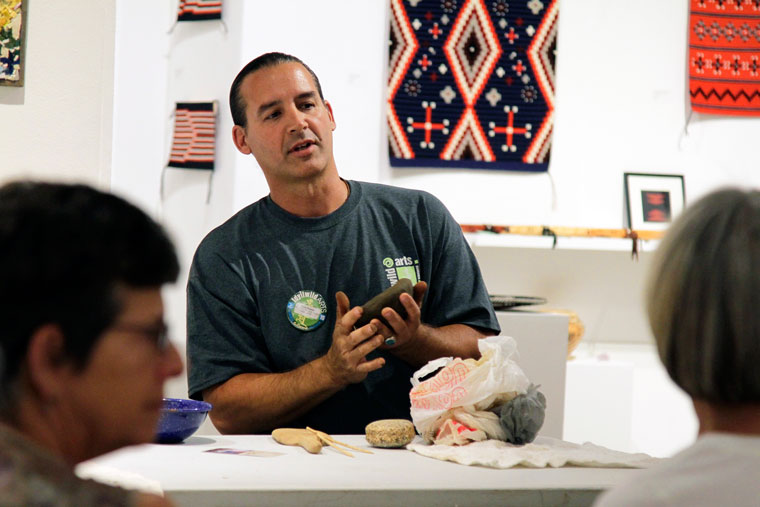 Tony Soares demonstrates techniques he’s developed over 30 years in clay at a Native American Arts demonstration hosted by the Parks Exhibition Center on Monday. Photo by John Drake 