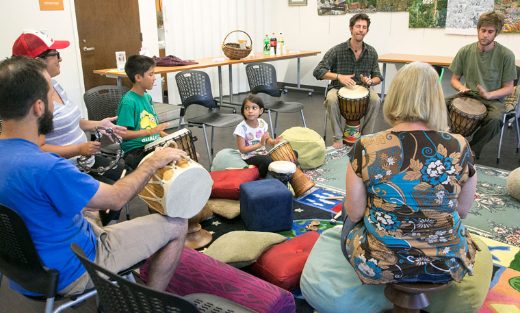 A free drumming event was held at the Idyllwild Library Tuesday. The event was intended for teenagers, but kids and adults alike came and enjoyed creating some music together.Photo by Jenny Kirchner 
