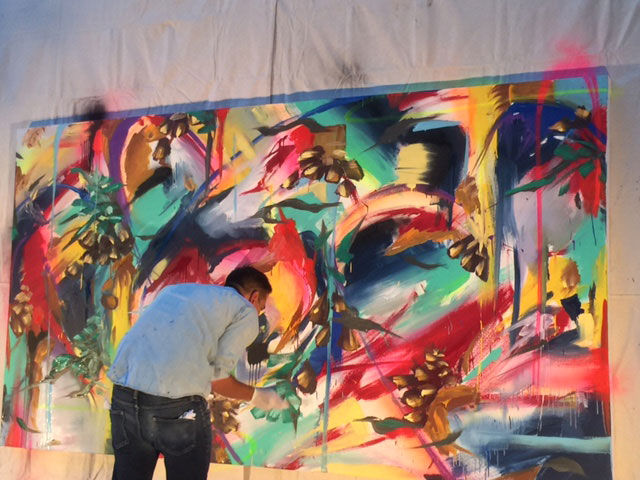 On Sunday evening, Yatika Starr Fields did an interactive live painting with the audience as part of the Native American Arts Festival. The painting took one and a half hours from beginning to end and depicted the abstract beauty of Idyllwild. Photo courtesy Sally Hedberg 