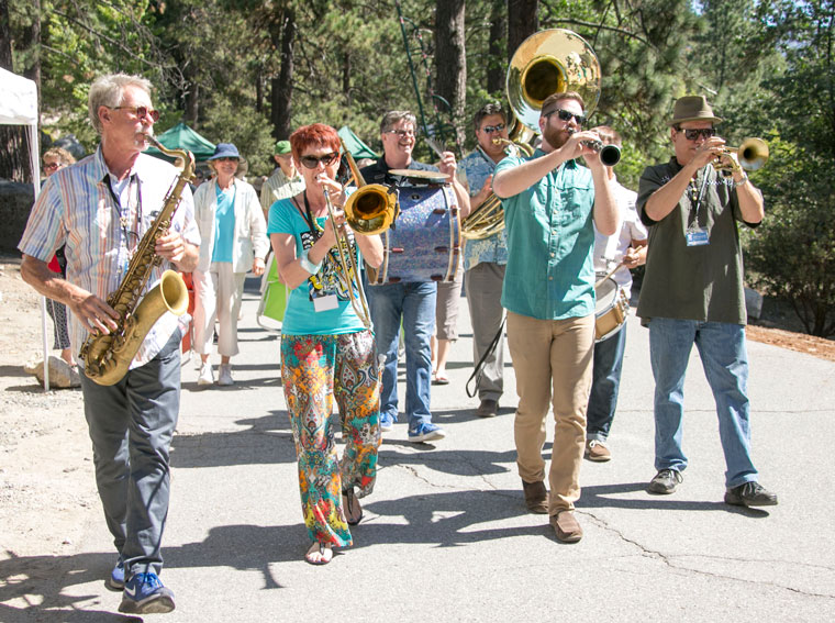 San Diego’s Eurphoria Brass Band led the march at the opening of the 2015 Jazz in the Pines. Eurphoria was the first performance at the French Quarter Saturday morning and closed the main stage Saturday afternoon. Photos by Jenny Kirchner 