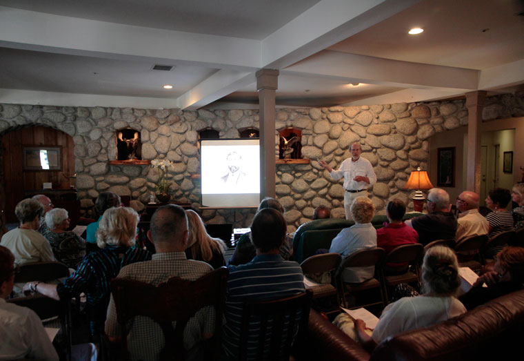 Bob Smith shows slides of his own extensive family history in Idyllwild at the Idyllwild Area Historical Society’s annual meeting Sunday, Aug. 9, at the Creekstone Inn. Photo by John Drake 