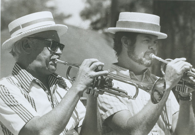 Hot trumpeters in summer musical program in July 1974: Bill Davis and Jerry Coulter. FILe photo