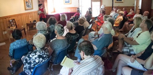 At left: Ed Hansen and Marcia Kroll present Adele Voell (center) a plaque recognizing her many years of involvement with the Friends of the Idyllwild Library. Voell is moving off the mountain, which is why the plaque was presented to her Saturday. Above: The Friends of the Idyllwild Library were proud to hear from Thomas Jefferson, as portrayed by Logan Creighton, at their annual meeting Saturday afternoon at the Rainbow Inn.Photos by Jenny Kirchner 