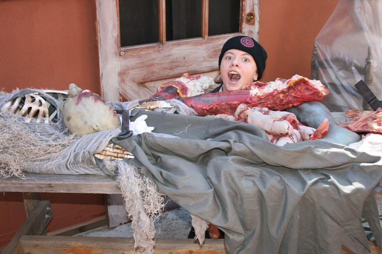 Live Leo Blair hangs out with dead and dissected operating table friends at Idyllwild’s Haunted Ghost Town prior to its Oct. 9 opening night. Caution: this room will look much different at night. Be warned! Photo by Marshall Smith