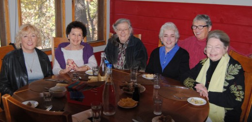 The Idyllwild Francophones group celebrated its 10th anniversary last Thursday at Café Aroma. At the luncheon were (from left) Monique Zander, Colette Simon, François Frigola, Marcia Krull, Michèle Marsh and Bronwyn Jones. Photo by JP Crumrine