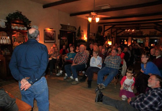 Dr. John Laundré, assistant director of the University of California, Riverside’s James San Jacinto Mountains Reserve, spoke to a packed Silver Pines Lodge while discussing and showing many photos from hidden cameras in and around Idyllwild, which he is using to research the animal populations on the Hill. Photo by John Drake