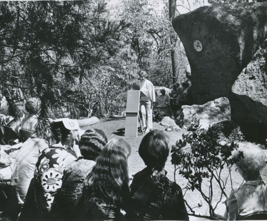 An impressive outdoor ceremony marked a Sunday dedication of the Sanctuary of the Forest and unveiling of a Freedoms Foundation plaque at Idyllwild Institute-Fiesta. The sanctuary was planned by IIF Founder Ann Lay and planted by Cordelia Chenoweth. File photo /norwood hazard