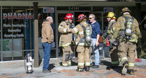 The smell of burning wires inside Idyllwild Pharmacy prompted a call to emergency personnel. After Idyllwild Fire and Riverside County Fire investigated inside and outside the building, the cause was determined to be a malfunctioning heater. Photo by Jenny Kirchner 