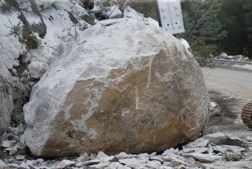 The result of Wednesday work to demolish the boulder.
