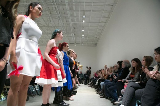 Idyllwild Arts models and designers line up at the end of the Winter Fashion Show Saturday night in Parks Exhibition Center on the Idyllwild Arts campus. Photo by Jenny Kirchner